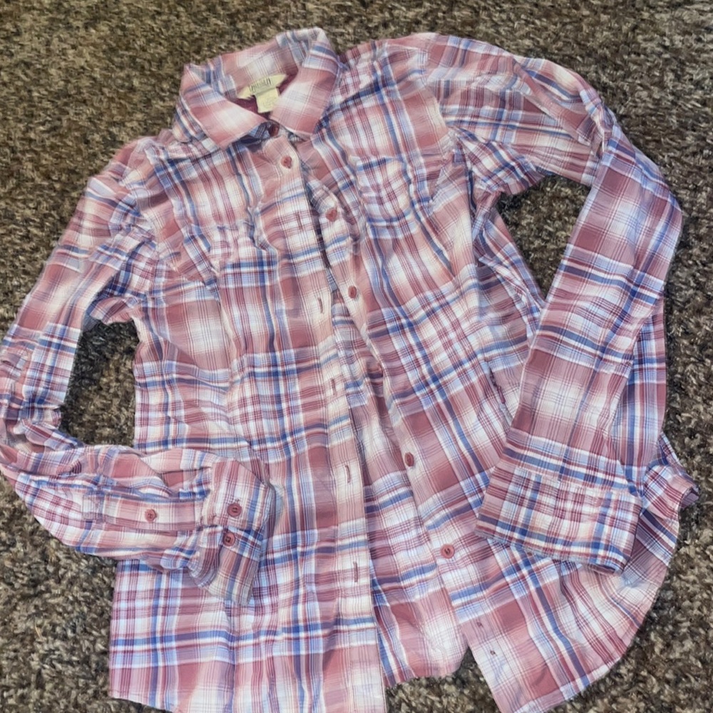 Duluth Trading Co Plaid Spandex Button Down